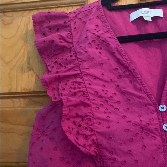 LOFT Fuchsia Sleeveless Ruffled Peplum Top - Picture 3 of 7